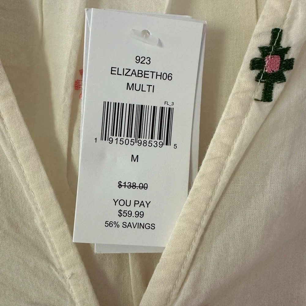 NWTVelvet Women's Cream Embroidered Top - Picture 4 of 4